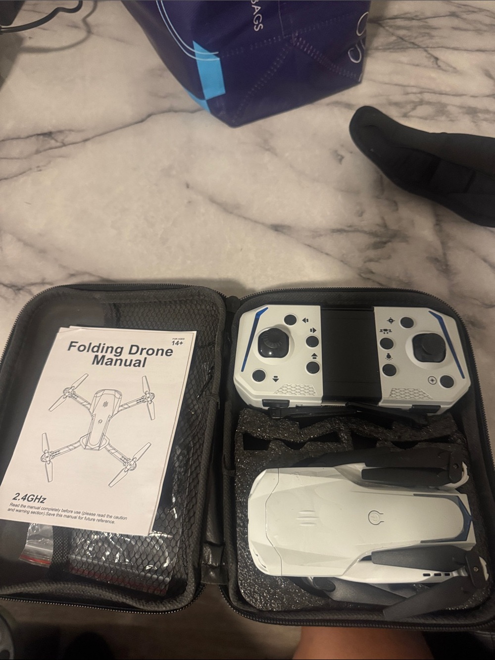 Folding Drone 2.4GHz with Remote, Case & Manual